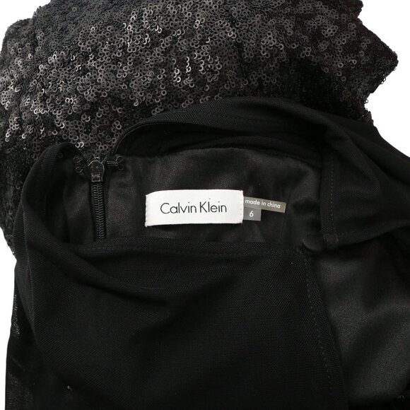 NWT Calvin Klein Black Sequin Mesh Fit & Flare Cap Sleeve Cocktail Party Dress 6 - Picture 6 of 8